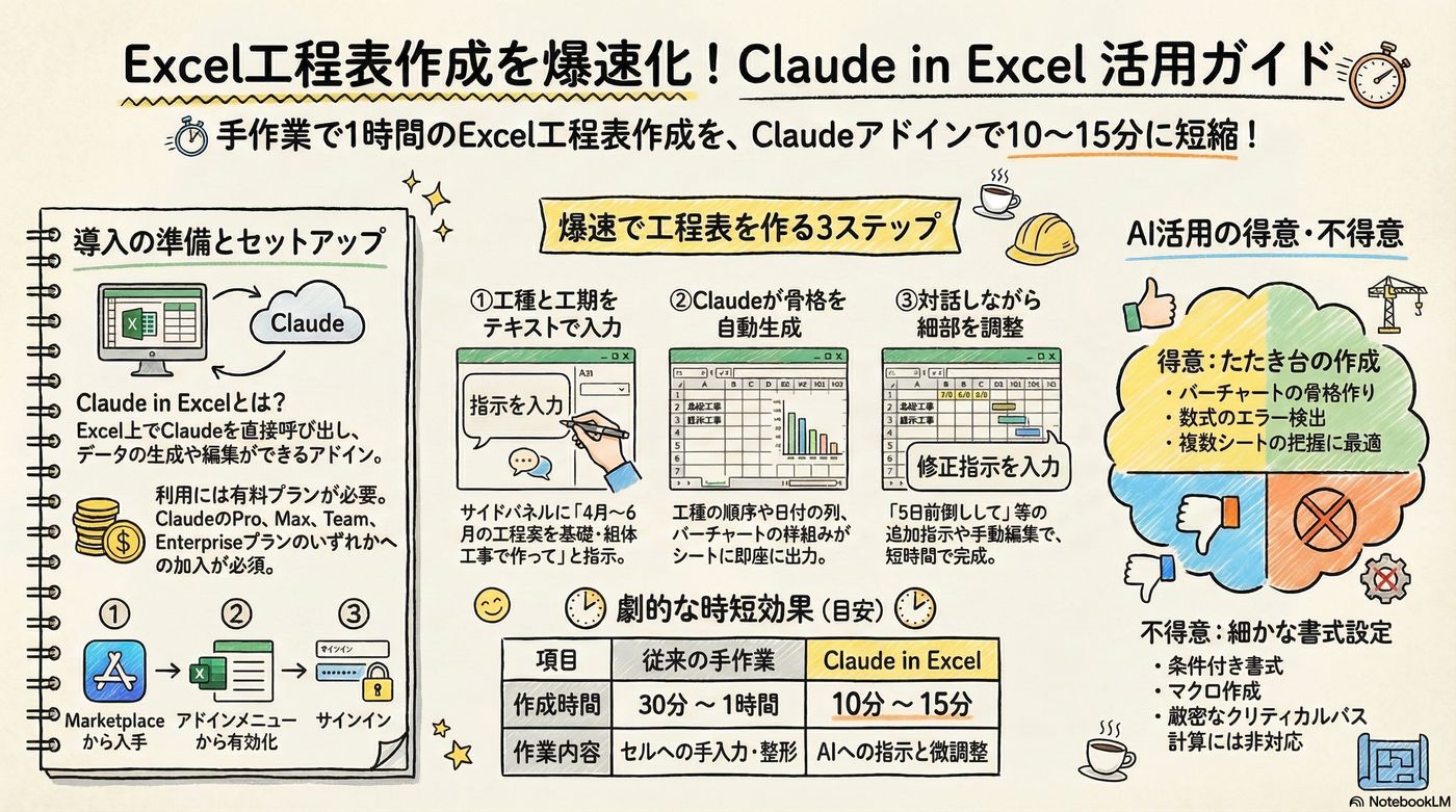 ExcelにClaudeを入れたら、工程表が10分で作れた話