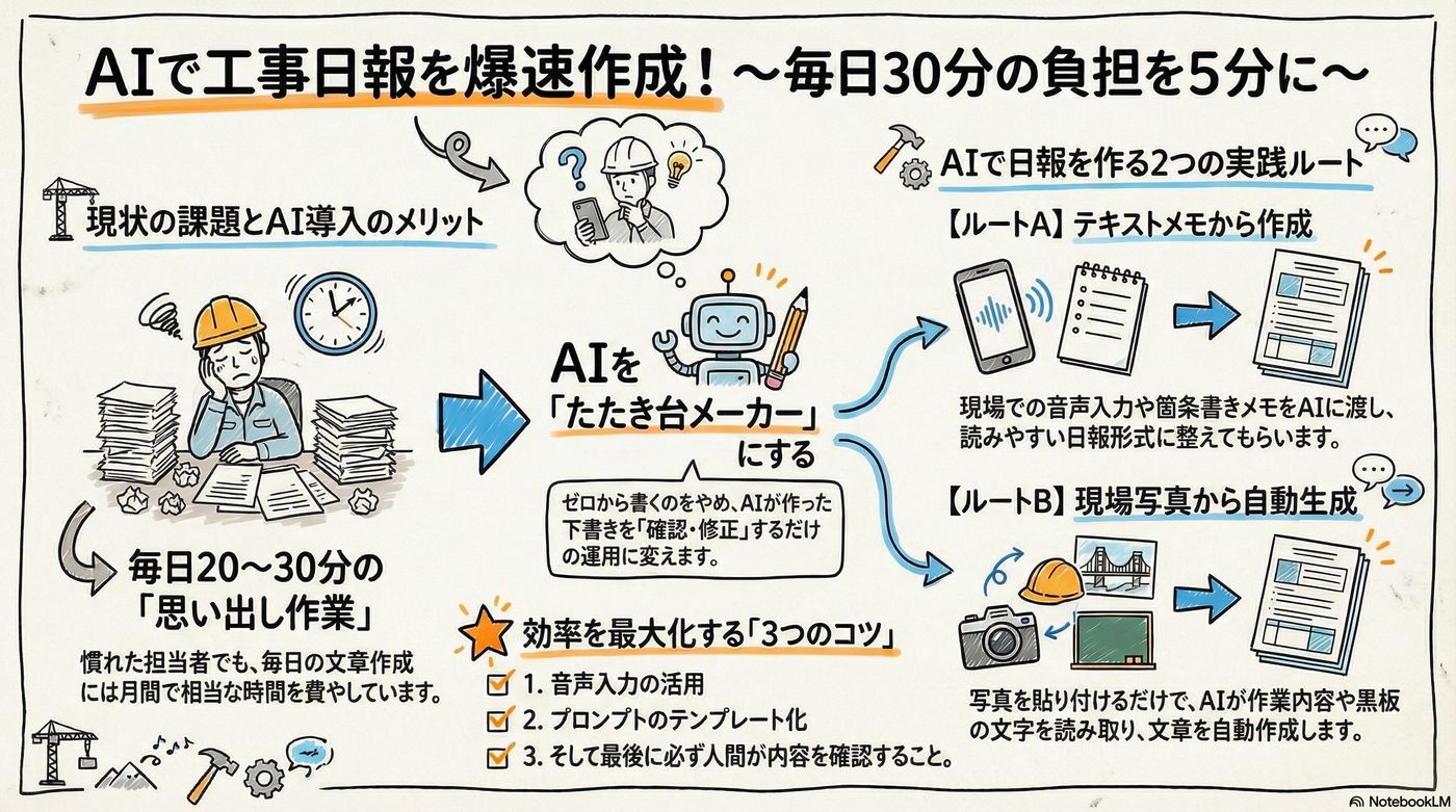 工事日報をAIで自動作成|現場写真を渡すだけで完成するプロンプト公開